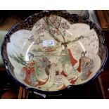 A Japanese late Satsuma bowl with geishas in landscape decoration - damage