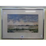 Michael Norman: a metal framed watercolour entitled "Passing Tide Towards the River Alde", Suffolk