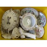 A box of assorted china including Royal Doulton Countess pattern tureen, stand and ladle,