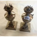 A pair of silver plated table oil lamps - R. E. & S to burners