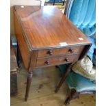 A 20 1/2" 19th Century mahogany drop-leaf work table with two ebony lined drawers to one end (one