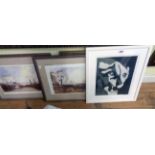 A selection of assorted of pictures and prints including Herbert Tomlinson gouache landscape,