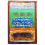 Robert G. Smith: a maroon painted framed mixed media picture entitled "Orange Band" - signed and