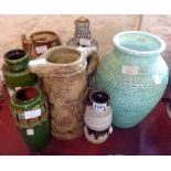 Assorted pottery items including two vintage West German items, etc.