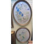 Marjorie Blamey: a pair of gilt framed oval watercolours, depicting perching birds and flowers -