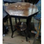 A 20" Edwardian inlaid rosewood veneered octagonal two tier occasional table, set on square supports