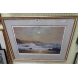 Peter Cosslett: a gilt framed signed limited edition coloured print entitled "Moonlit Sea" - 343/850