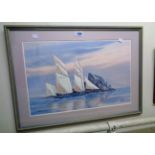 Y. Parent: a framed and mounted print depicting a sailing vessel - signed and dated 91