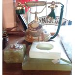 A vintage green onyx dial telephone - sold with an onyx desk lighter and two ashtrays