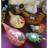 Four Michel Caugant bird pattern terrine dishes comprising two ducks, a goose, and a chicken -