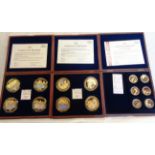 Three boxed Windsor Mint coin sets comprising Flying Aces of WW1, VE Day Celebrations, and British