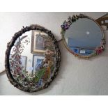 A Barbola circular bevelled mirror as a wall mirror, easel stand detached but included - sold with a