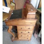 A 20 3/4"Victorian walnut Davenport with stationery compartment to top, four drawers to side and