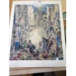 Wyn George: an unframed mounted watercolour, depicting a large crowd of Arab figures gathering in