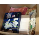 A box containing a quantity of linen, lace and embroidery