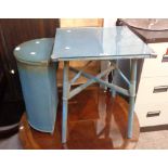 Five Lloyd Loom style furniture items comprising a blue finish demi-lune laundry basket and