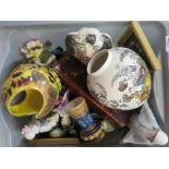 A box containing assorted china including Mettlach vase, etc.