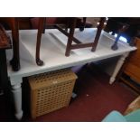 A 5' 9" late Victorian painted wood farmhouse kitchen table with later white painted finish, set