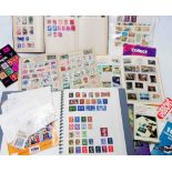 Various schoolboy stamp albums with mainly 20th Century hinge mounted world stamp contents, a few