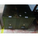 A pair of 9 1/2" vintage Amselock green painted metal filing boxes - some wear to finish