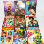 Four Tom Baker period Dr Who annuals - sold with four 1980`s Eagle annuals and 1982 Grange Hill