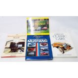 Four hardback books comprising two about Ford Mustangs, "Great Classic Cars" and "The
