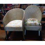 A Lloyd Loom boudoir tub chair with original gold sprayed finish, paper label and remains of