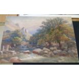 J. Elliott: unframed watercolour Stepping stones, Shaugh Bridge, South Devon - signed and dated