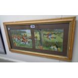 After Harry B. Nielson: a framed coloured dyptych, depicting a humorous fox hunting scene in