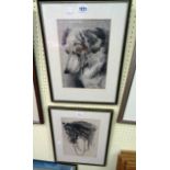 Two Hogarth framed pencil drawings, one a study a horse's head, the other a dog's head - both signed
