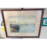 William Carlaw: a gilt framed watercolour, depicting fishermen hauling nets ashore - signed and with