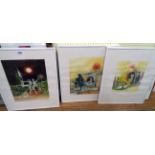Carmelo de la Pinta: three matching framed signed limited edition coloured prints, depicting girl