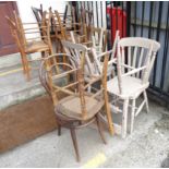 Four painted kitchen chairs - sold with eleven rush seated and one bentwood bedroom chairs - various