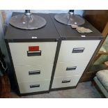 A pair of 18" Office World painted metal three drawer filing cabinets