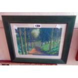 Stan Rosenthal: a green painted framed watercolour entitled "Stepaside Woods" - 7 1/4" X 10 1/2"