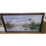Jackson: a framed 20th Century oil on canvas, depicting an extensive Far Eastern river scene with