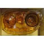 A small quantity of amber glassware including dressing table items, etc.