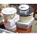 Seven assorted hat boxes including Laura Ashley containing various hats