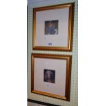 †R.O. Lenkiewicz: two small gilt framed coloured prints, one depicting the artist, the other a woman