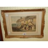 S. Prout: a gilt framed watercolour, depicting thatched cottages - signed SP and inscribed S.