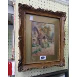 Bunford Joyce: a small ornate gilt framed watercolour, depicting a thatched cottage - signed