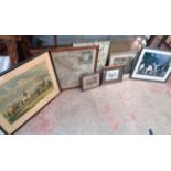A quantity of framed pictures and prints, including map print of Devon, hunt photo, etc.