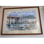 Nigel Cameron: a framed watercolour entitled Jetty at Tuckenhay - signed and with further details