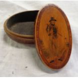 A late 18th-19th Century burr and cross banded oval box with painted sailor scene to lid