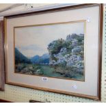 F.G. Coleridge: a gilt framed watercolour, depicting a moorland view with rocks in foreground and