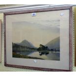 William Heaton Cooper: a framed coloured print depicting a lake with mountains in background -