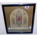 An ebonised framed and gilt slipped watercolour and pencil study of a stained glass window - with