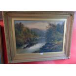 J.B. Vander: a late Victorian ornate gilt gesso framed and slipped oil on canvas depicting a river
