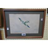 K. E. Wilcoxon: a framed watercolour depicting a Spitfire in flight - signed and dated '85 - the