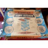 A vintage Beanstalk Kamp Kitchen collapsible storage unit in remains of original box